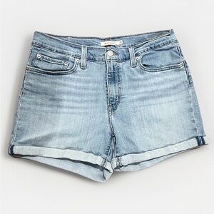 Levis Mid Length Shorts Womens 30 Light Wash Blue Denim Cuffed Jean Shorts